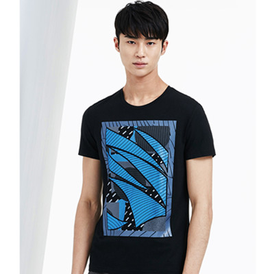 时尚修身！GXG黑色艺术几何短袖T恤#53244169