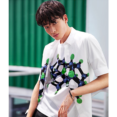 科技感！GXG男士未来感时尚简约白色中袖衬衫#52223175