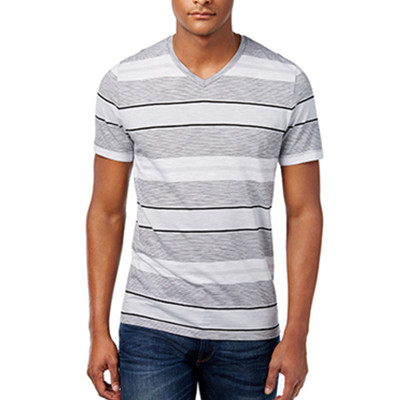 经典百搭！Macy's男士时尚V领短袖修身条纹T恤2642831836