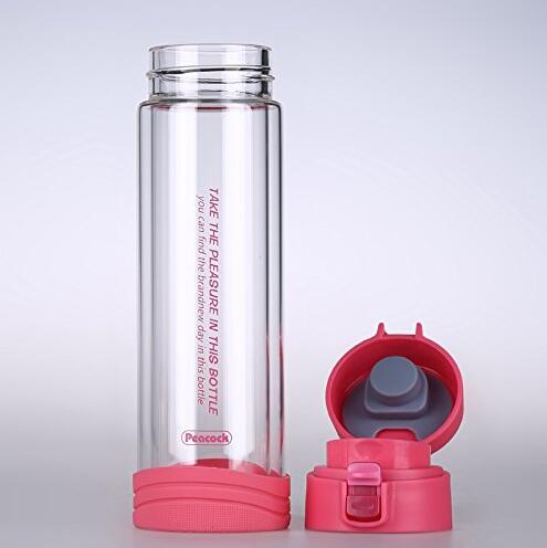 限量秒杀！孔雀peacock  双层玻璃杯温水冷水杯 粉色