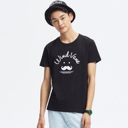 时尚百搭！美特斯邦威修身圆领纯棉休闲个性图案T恤 226256