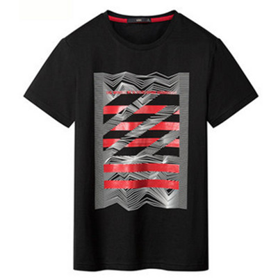 休闲百搭！GXG男士修身黑色圆领短袖T恤#63844001