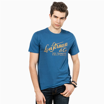 夏季单品！李维斯印花纯棉蓝色短袖T恤22488-0008