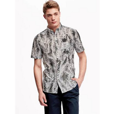 潮流印花！Old Navy全棉舒适印花修身短袖衬衫127128