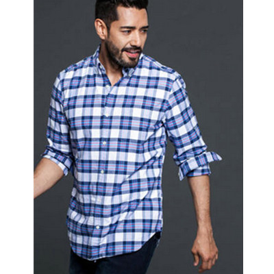 经典百搭！Gap纯棉牛津纺亮丽格纹扣领衬衫长袖格子衬衣178290