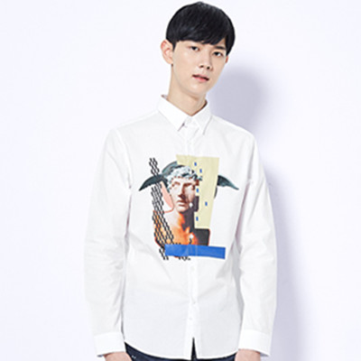 醒目印花！gxg jeans英伦修身白衬衣青年休闲长袖衬衫#62903004