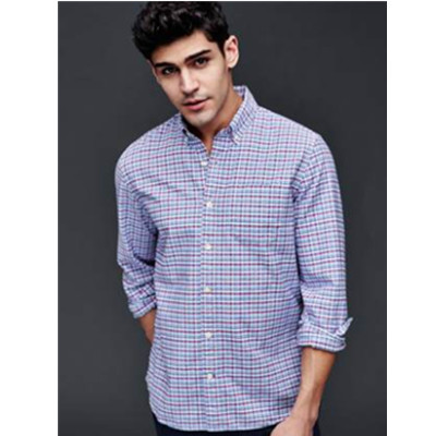 清爽小格！Gap纯棉小格纹扣领长袖衬衫201309