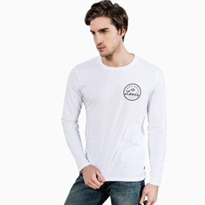 新低！李维斯印花纯棉白色圆领长袖T恤22538-0001