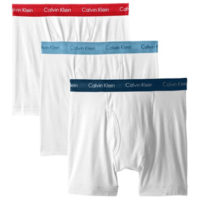 白底彩边！Calvin Klein 男士纯棉彩边平角内裤（3条装）