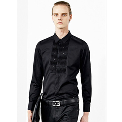 百搭单品！GXG男士时尚斯文休闲黑色潮流长袖衬衫#33103729