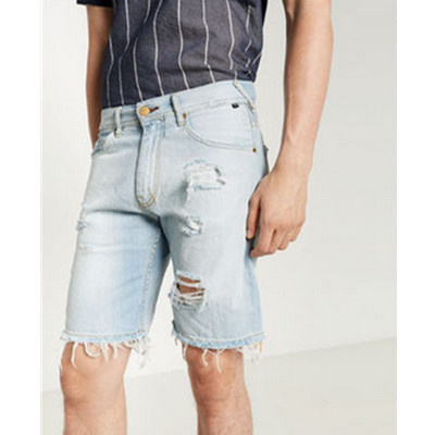 休闲百搭！ZARA男装剪洞牛仔短裤05575447406
