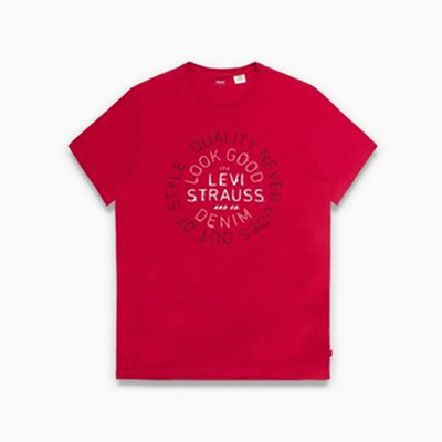 纯棉面料！李维斯印花红色圆领短袖T恤22491-0074