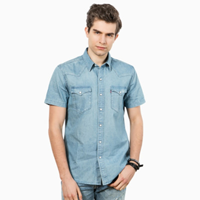 新风尚！Levi's李维斯男士翻领尖领短袖牛仔衬衫21978-0007