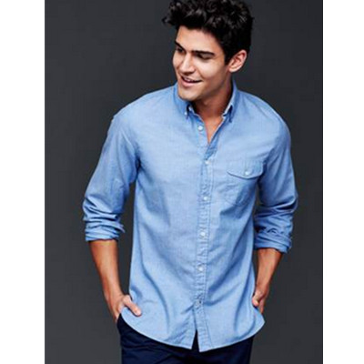 新风尚！Gap棉质彩点单袋扣领长袖衬衫718801