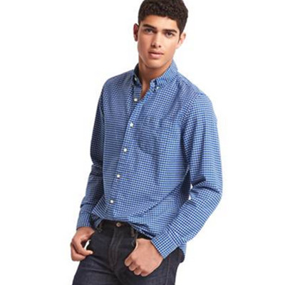 新风尚！Gap男装纯棉牛津纺小格纹长袖衬衫321799