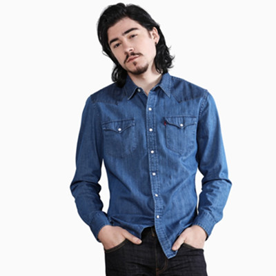 新风尚！李维斯春男士拼接纯棉长袖牛仔衬衫66986-0033