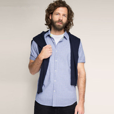 三色可选！ESPRIT通勤舒适款小格纹短袖衬衫046EE2F014