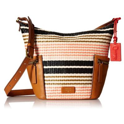 彩色条纹！化石Fossil Emerson 女士真皮斜挎包