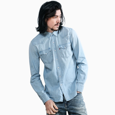 新风尚！Levi's李维斯男士纯棉长袖浅蓝色水洗牛仔衬衫66986-0034