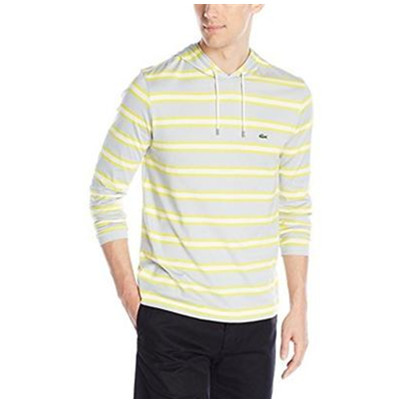 双色条纹！法国鳄鱼Lacoste Striped Pima男连帽休闲衫