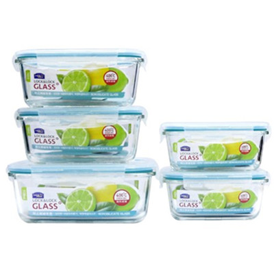 持久保鲜！LOCK&LOCK 乐扣乐扣格拉斯耐热玻璃保鲜盒5件套