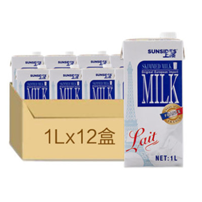 新鲜好喝！法国原装进口上质脱脂牛奶1L*12