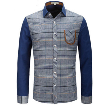 休闲时尚！马克华菲格纹拼接加厚修身衬衫7144307508