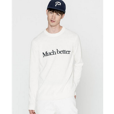 简约设计！PullAndBear男士白色刺绣针织衫09558513