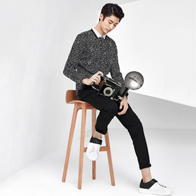 聚星节！GXG时尚黑底白花长袖衬衫#53203270