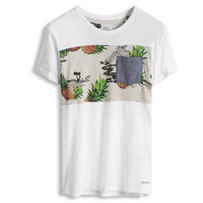 清仓价！ESPRIT男士纯白胸口方形印花短袖T恤-056CC2K002