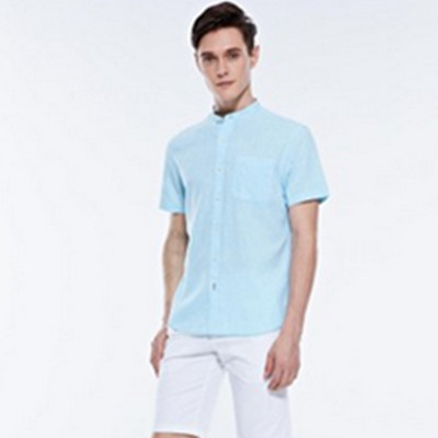 新低！佐丹奴圆领休闲天然麻棉纯色立领短袖衬衣01046204