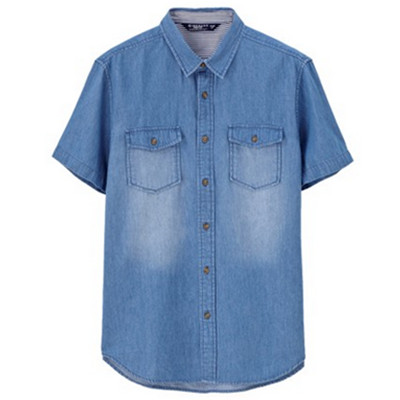 价格不错！佐丹奴男式纯棉丹宁短袖牛仔衬衫01046288