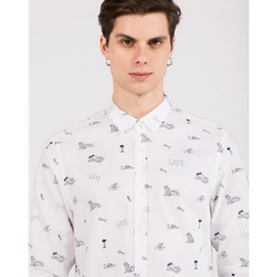 秋季佳品！PullAndBear男士印花牛津衬衫05470562