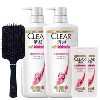 无需隐藏！清扬 洗发露组合750ml*2+100ml*2+美妆梳