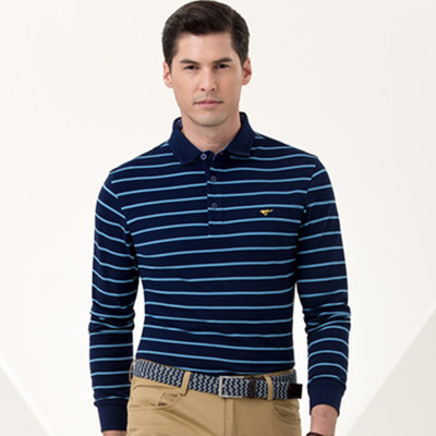 秋季新品！七匹狼男士条纹长袖T恤1D1650601502