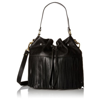 时尚个性！Fossil Jules 化石 女士真皮大号流苏水桶包