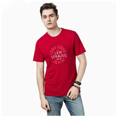 清仓好价！李维斯印花纯棉红色圆领短袖T恤22491-0074