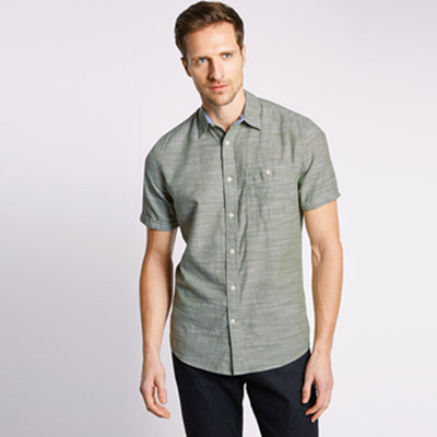 清仓价！M&S马莎男纯棉轻质合身款休闲衬衫T252346M