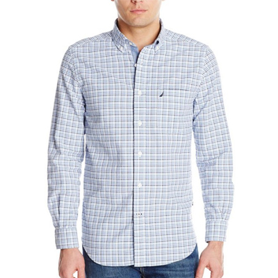 休闲！Nautica 诺帝卡Tattersall Oxford 男士格子衬衫