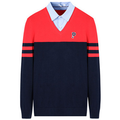 帅气百搭！森马假两件条纹套头毛衫14-316071008