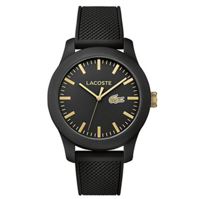 新低！Lacoste男士女士黑色硅胶防水石英运动腕表