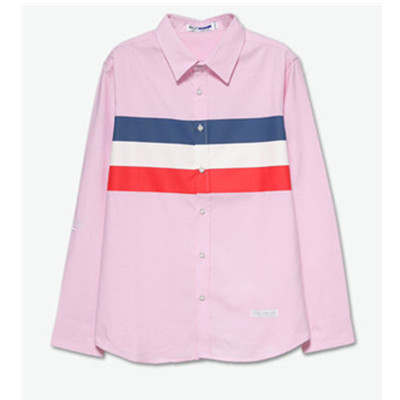 时尚潮流！Preppy Elite 三色条纹粉色印花衬衫