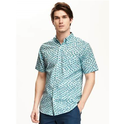 历史新低！老海军 纯棉印花休闲衬衫 欧美尖领上衣118942