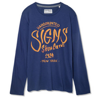 秋季潮流！ESPRIT男士修身时尚字母印花全棉长袖T恤-115EE2K016