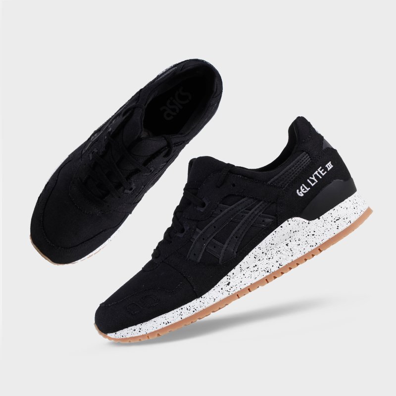 帅气舒适！亚瑟士 Gel-Lyte 3 黑白泼墨运动休闲慢跑鞋