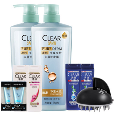 超值特惠！清扬 净纯头皮专护0硅油去屑洗发露套装