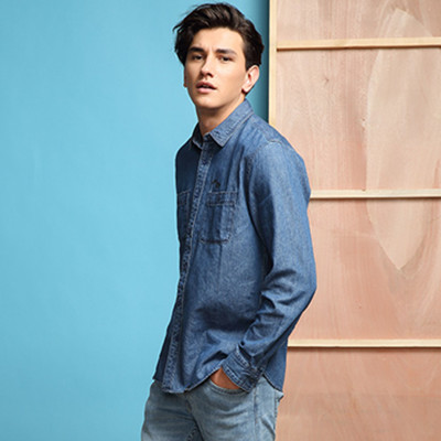 简约新潮！Lee男士休闲圆领印花长袖衬衫L15982S173RH