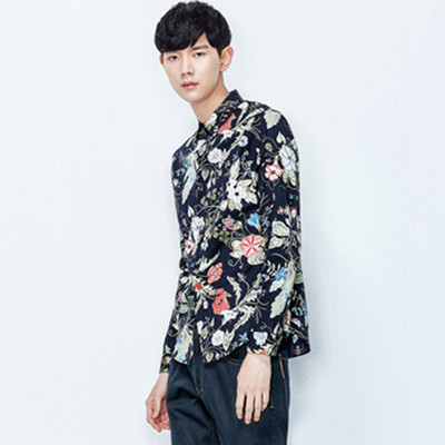 时尚修身！gxg.jeans印花休闲长袖花衬衫53603237