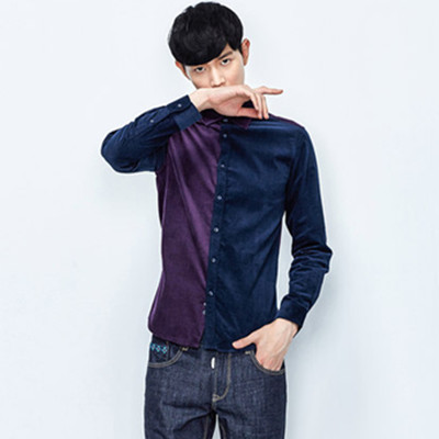 拼接设计！gxg.jeans男士个性拼接休闲长袖衬衫#54603025