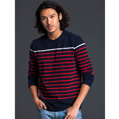 秋装新品！Gap纯棉条纹圆领长袖T恤178188